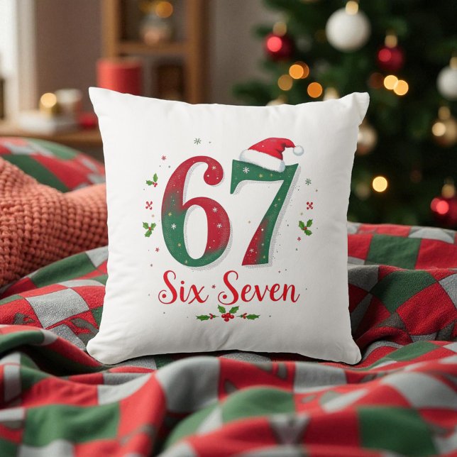 Cute Christmas Meme Six Seven 67 6 7 Holiday Throw Pillow (Creator Uploaded)