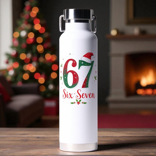 Cute Christmas Meme Six Seven 67 6 7 Holiday Water Bottle (Creator Uploaded)