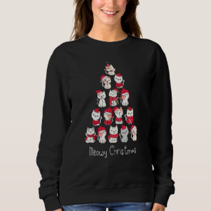 Cute Christmas Meowy Pet Kitten Cat Santa Hat Tree Sweatshirt