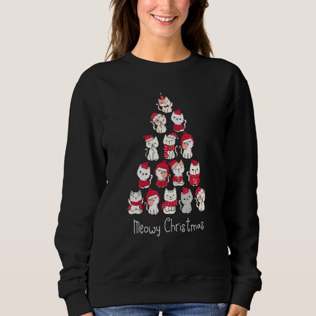Cute Christmas Meowy Pet Kitten Cat Santa Hat Tree Sweatshirt (Front)