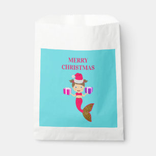 Cute Christmas Mermaid Girl Santa Hat in Sea Favor Bag