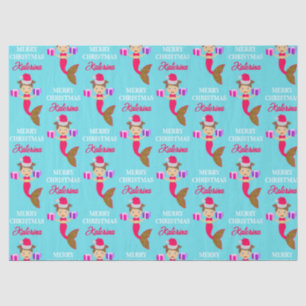 Cute Christmas Mermaid Girl Santa Hat in Sea Tissue Paper