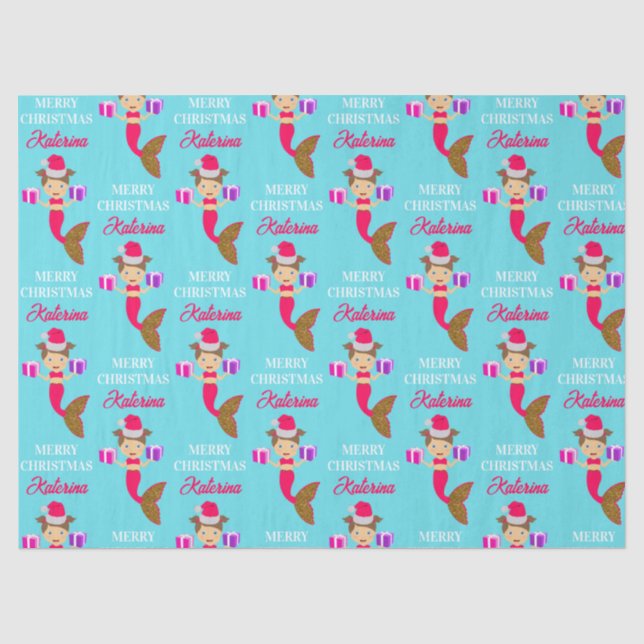 Cute Christmas Mermaid Girl Santa Hat in Sea  Tissue Paper (Front)