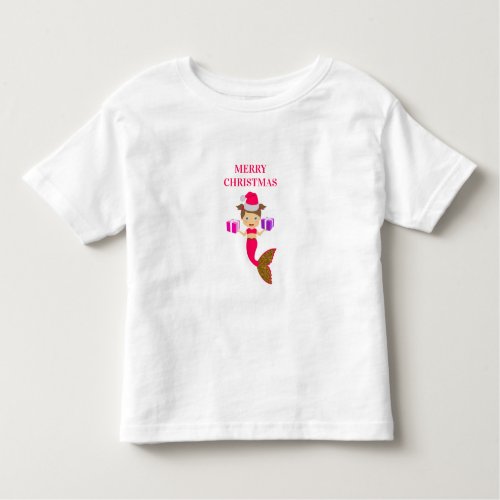 Cute Christmas Mermaid Girl Santa Hat Xmas Toddler T_shirt