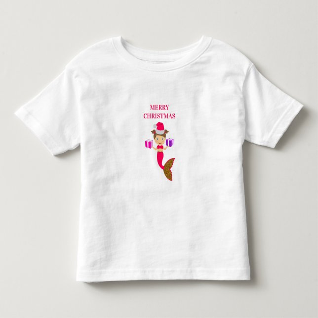 Cute Christmas Mermaid Girl Santa Hat Xmas Toddler T-shirt (Front)