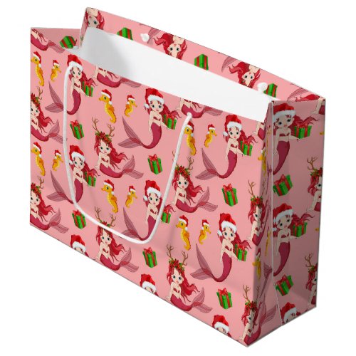 Cute Christmas mermaid seahorse pattern Large Gift Bag