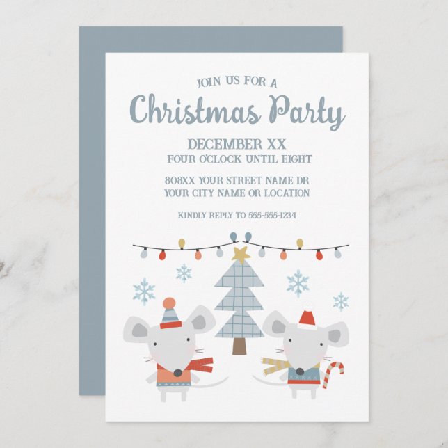 Cute Christmas Mice and Tree Invitation (Front/Back)