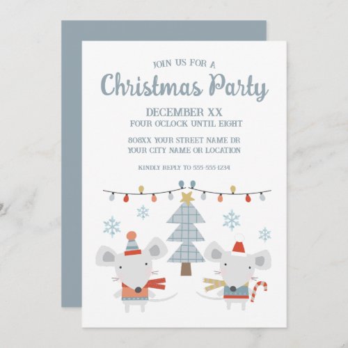 Cute Christmas Mice and Tree Invitation