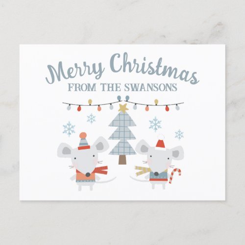 Cute Christmas Mice and Tree Postcard