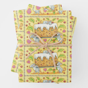 Cute Christmas Mice Carrying a Fruit Cake Dessert Wrapping Paper Sheets