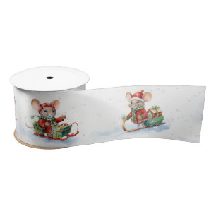Cute Christmas Mice In Snowflakes Satin Ribbon