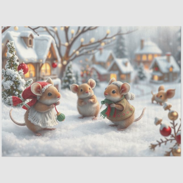 Cute Christmas Mice Tissue Paper (Front)