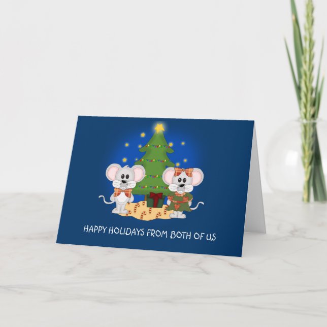 Cute Christmas Mice with Customizable Text Holiday Card (Front)