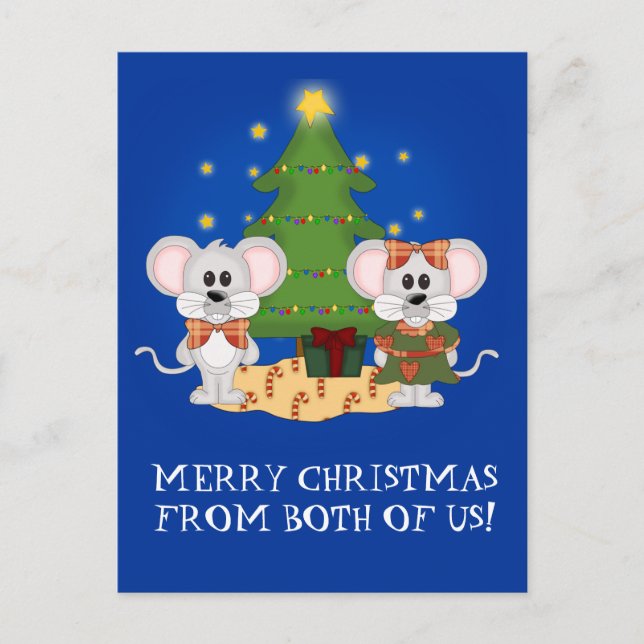 Cute Christmas Mice with Customizable Text Holiday Postcard (Front)