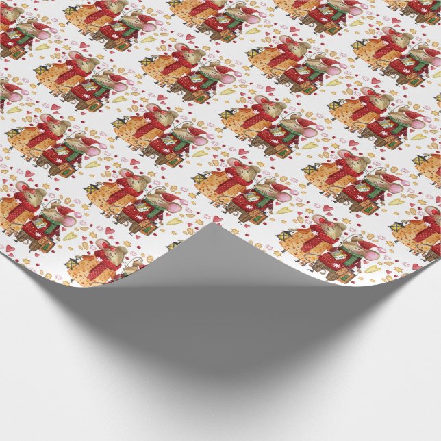 cute Christmas mice Wrapping Paper (Corner)