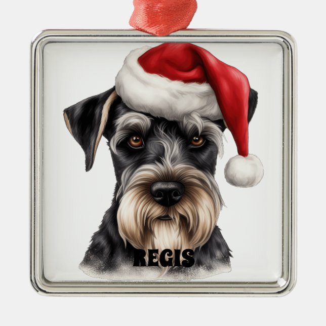 CUTE CHRISTMAS MINIATURE SCHNAUZER DOG METAL ORNAMENT (Front)