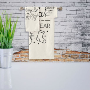 Cute Christmas Minimalist Doodled Towel bath Set