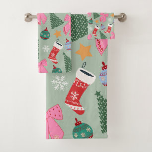 Cute Christmas Mint Green Bath Towel Set