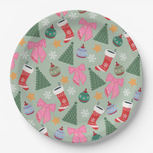 Cute Christmas Mint Green Paper Plates