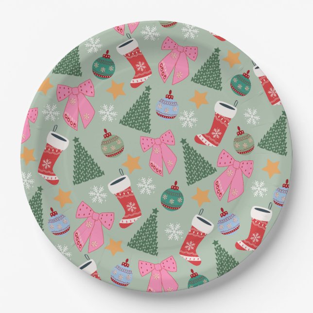 Cute Christmas Mint Green Paper Plates (Front)