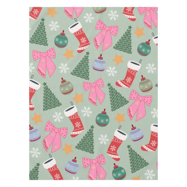 Cute Christmas Mint Green Tablecloth (Front)