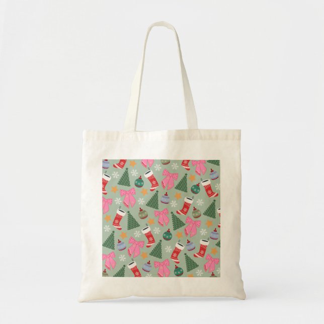 Cute Christmas Mint Green Tote Bag (Front)