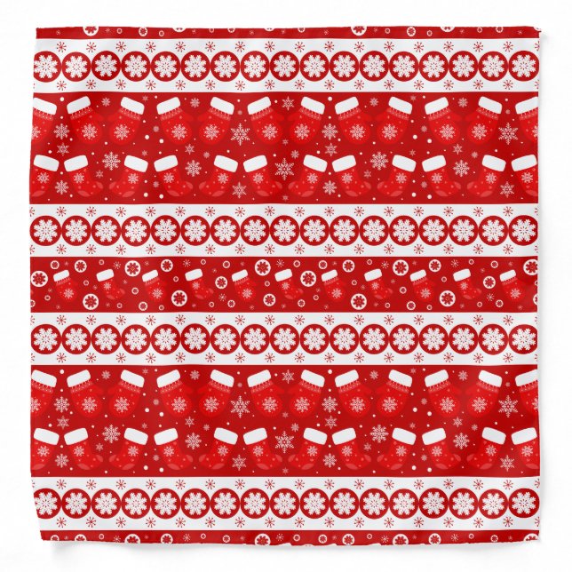 Cute Christmas Mittens & Stockings Pattern Bandana (Front)