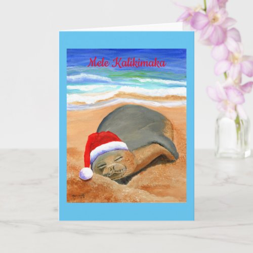Cute Christmas Monk Seal Mele Kalikimaka Card