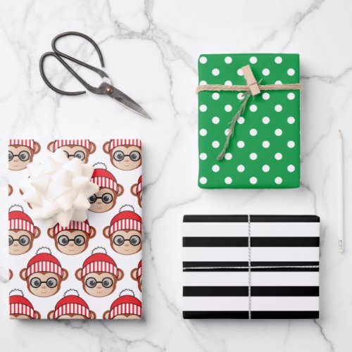 Cute Christmas Monkey Wrapping Paper Sheets