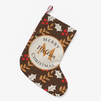 Cute Christmas Monogram Brown Berries & Leaves