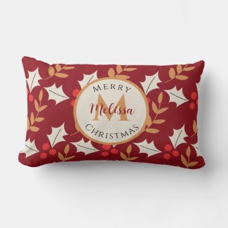 Cute Christmas Monogram Burgundy Berries & Leaves