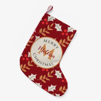 Cute Christmas Monogram Burgundy Berries & Leaves