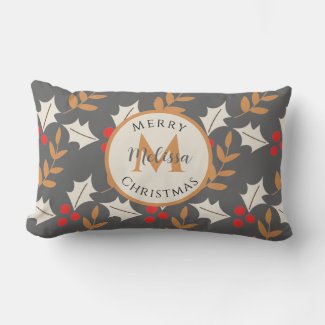 Cute Christmas Monogram Gray/Grey Berries & Leaves