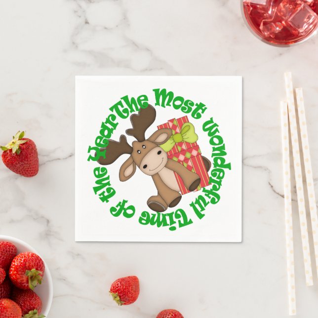 Cute Christmas Moose Paper Napkins (Insitu)