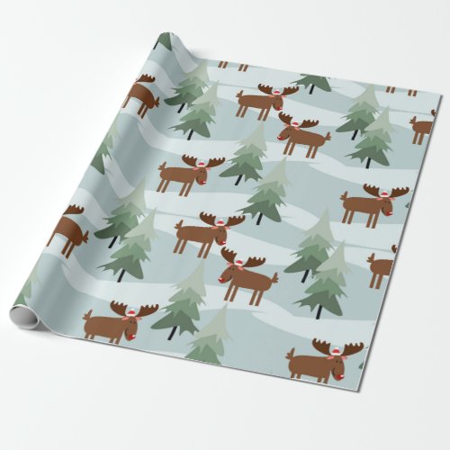 Cute Christmas Moose Pattern Wrapping Paper