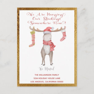 Cute Christmas Moose We've Moved Holiday Moving Announcement Postcard