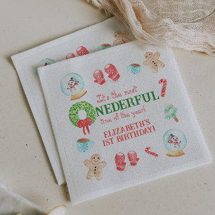 Cute Christmas Most ONEDERFUL First Birthday Napkins