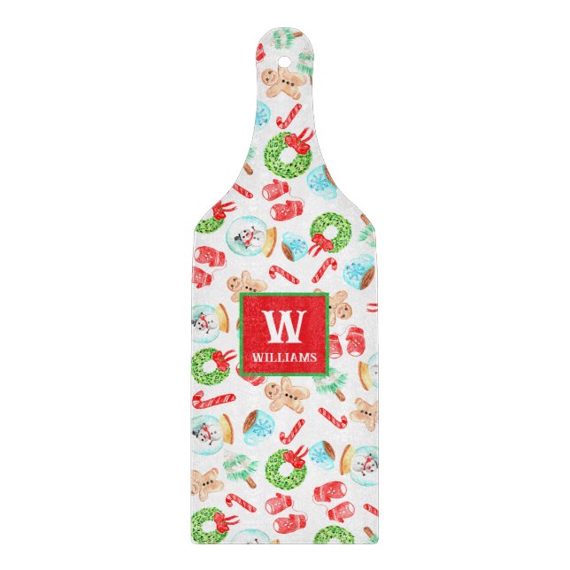 Cute Christmas Most Wonderful Time Monogram Cutting Board (Front)