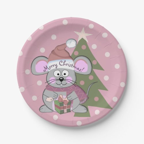 Cute Christmas mouse and custom text Paper Plates
