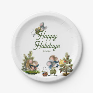 Cute Christmas Mouse Animal Winter Happy Holidays  Paper Plates
