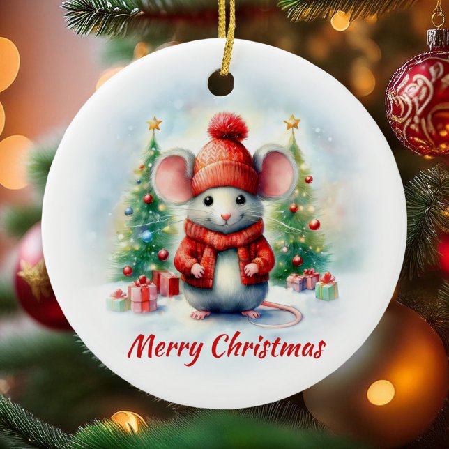 Cute Christmas Mouse  Ceramic Ornament (Creator Uploaded)