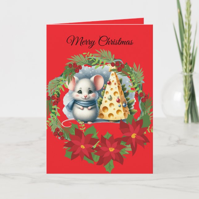 Cute Christmas Mouse Folded Holiday Card (Front)