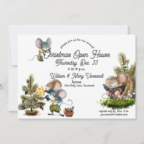 Cute Christmas Mouse Holiday Open House Invitation