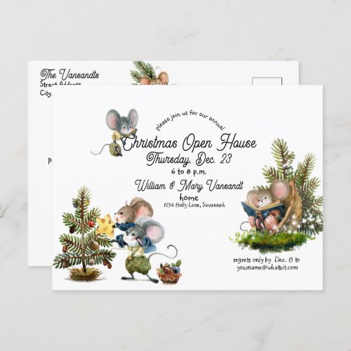 Cute Christmas Mouse Holiday Open House Invitation Postcard