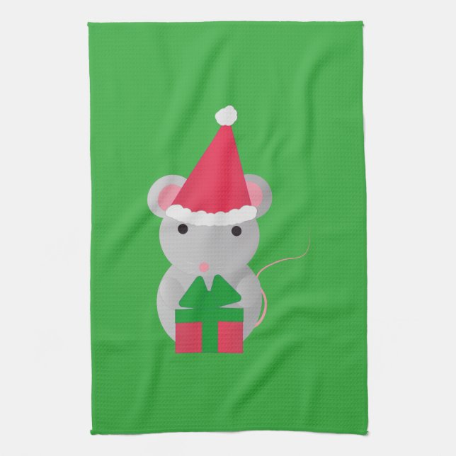 Cute Christmas Mouse Kitchen Towel (Vertical)