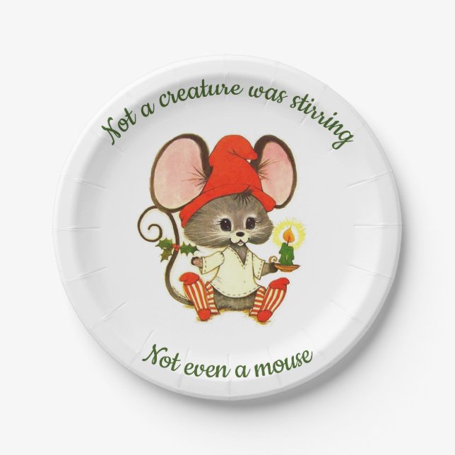 Cute Christmas Mouse Party Paper Plates (Front)