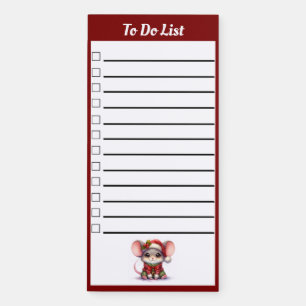 Cute Christmas Mouse Red and White To Do List Magnetic Notepad