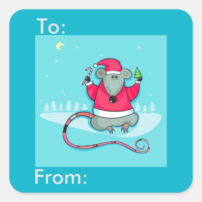 Cute Christmas Mouse Santa Outfit Gift Tag (Front)