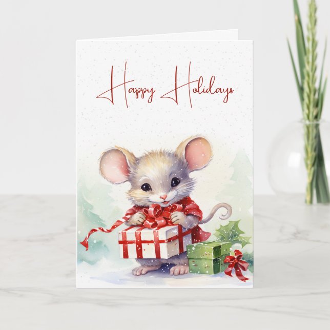 Cute Christmas Mouse With Gifts Card (Front)