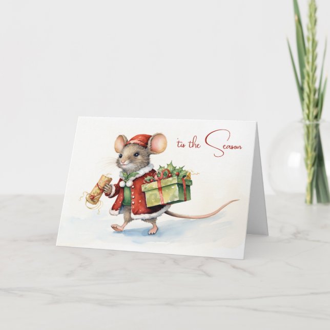 Cute Christmas Mouse With Gifts Card (Front)